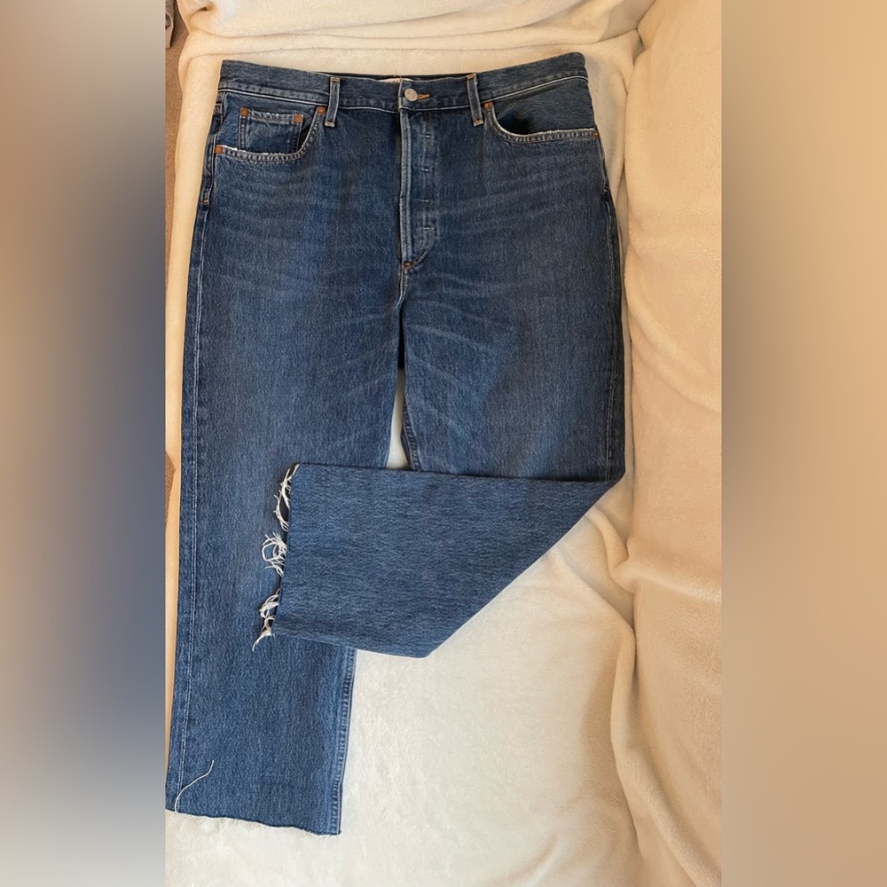 AGOLDE Frayed Hem Cropped Button Fly Jeans